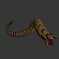 Brownish Yellow Segmented Creature 3D Model With Open Mouth And Sharp Teeth