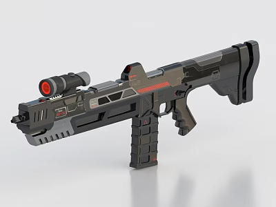 Futuristic Tactical Assault Rifle With Sniper Scope Red Accents And Black Gray Design 3d model