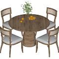Log wind dining table and chair combination 3d model