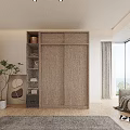 Modern Light Wood Wardrobe With Sliding Doors Open Shelves In Bright Sea View Room