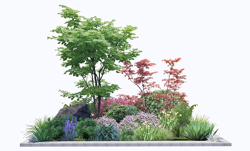 Modern shrub plant combination flower border flowers and plants 3d model