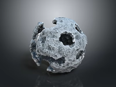 Rough Surface Broken Sphere Component With Multiple Holes And Rock Texture 3d model