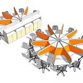 Circular Office Desk With Orange Dividers Gray Chairs And White Cabinets Modern Workspace