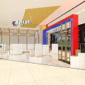 Feiyue Specialty Store In Mall With Red Blue Facade Glass Doors And White Display Shelves