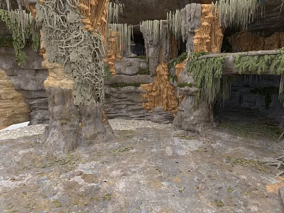 Natural Cave Interior With Rock Formations Stalactites And Moss Covered Surfaces 3d model