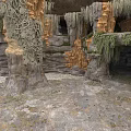 Natural Cave Interior With Rock Formations Stalactites And Moss Covered Surfaces
