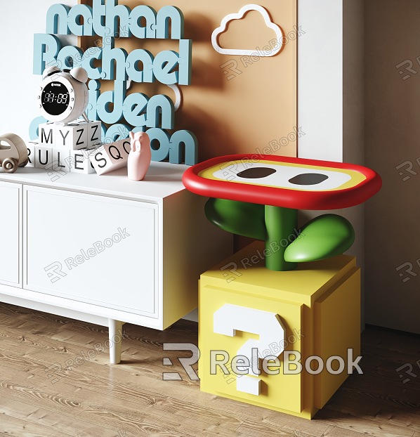 Children's Side Super Mary Side Cartoon Flowers Children's Nightstand Mario Side Cream Wind Side Dopamine Side model