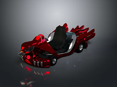 Red Go Kart Featuring Black Seat Flame Shaped Decorations And Silver Wheels 3d model