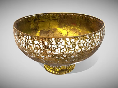 Elegant Golden Dinnerware Set With Intricate Hollow Patterns And Pedestal Base 3d model