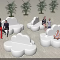 Cloud Shaped White Public Chair Design With Plants And People In Modern Space