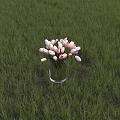 Fresh Pink Tulips Arrangement in Black Glass Vase with Green Leaves for Home Interior Decor
