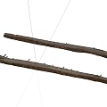 Two Natural Wooden Sticks With Bark And Small Branches On White Background