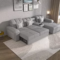 Modern Living Room With L Shaped Grey Multi Person Sofa And White Pillows