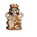 Terracotta Landscape Sculpture Of Seated Figurine With Crown Painted Face And Curled Hair