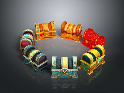 Colorful Decorative Storage Boxes With Gold Accents And Intricate Patterns In Circular Arrangement 3d model