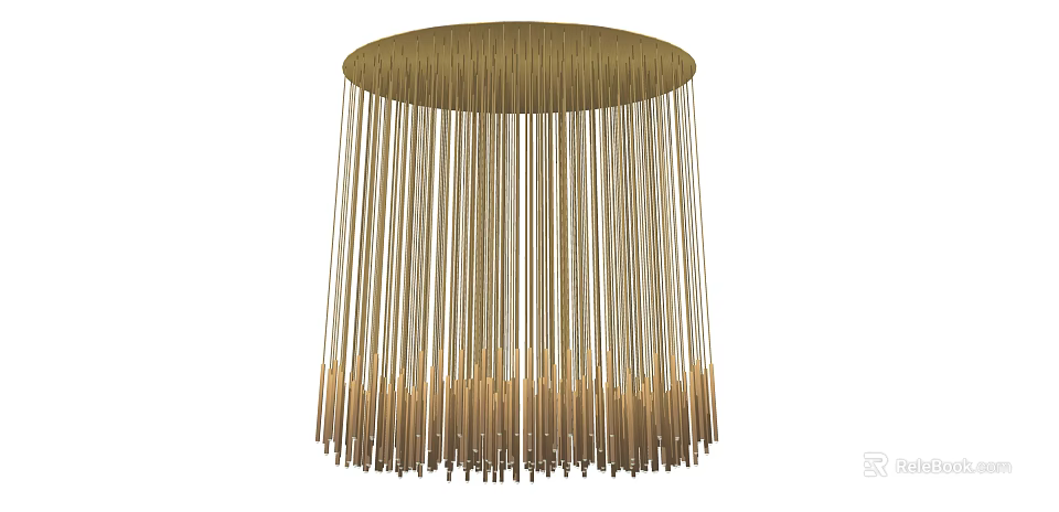 Elegant Golden Chandelier With Long Hanging Strings For Modern Interior Design 3d model 