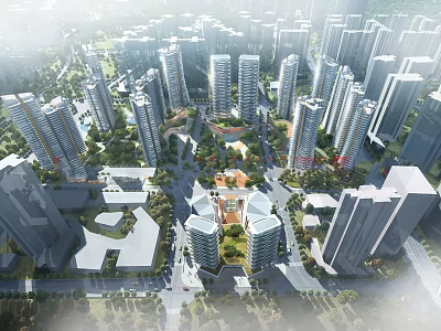 Modern Urban Landscape With High Rise Buildings And Green Spaces Aerial View 3d model