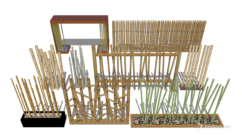 Creative Bamboo Room Dividers With Various Natural Wooden Structures and Designs 3d model 