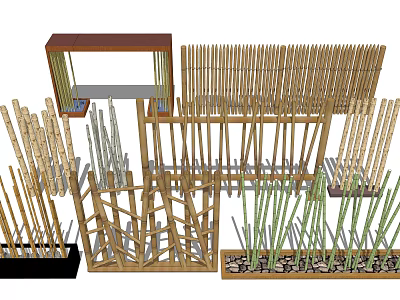 Creative Bamboo Room Dividers With Various Natural Wooden Structures and Designs 3d model