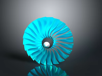 Blue Turbine Blade Fan Shaped Design With White Center Reflective Surface Industrial Equipment 3d model