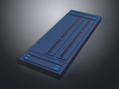 Dark Blue Rectangular Tech Panel Surface With Grooves And Blue Accents Design 3d model