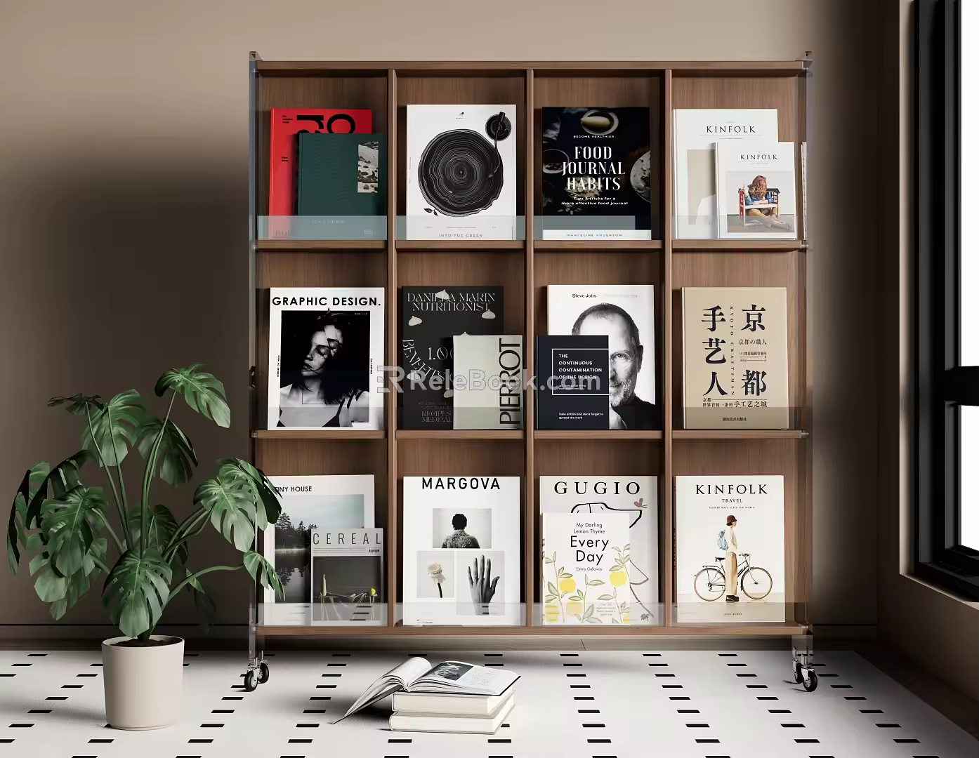 Middle Ancient Bookshelf Magazine Rack Mobile Bookshelf Books 3d model