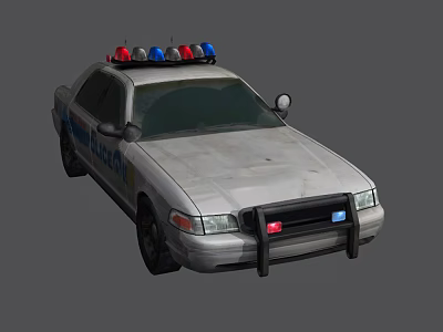 White Police Car With Red Blue Lights Police Lettering And Front Push Bumper 3d model