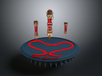 Ornate Display Platform With Circular Base Red Decorative Pillars And Engraved Text 3d model