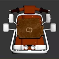 Red Scooter Model With Brown Bag And Silver Details On Reflective Surface