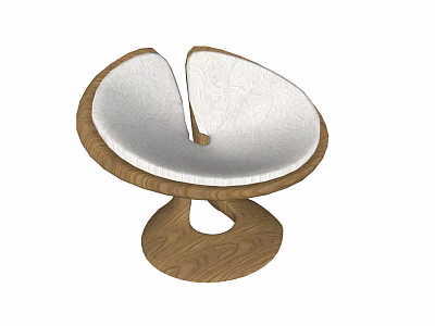 Unique Curved Single Sofa With White Upholstery And Wooden Base Design 3d model