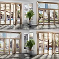 Modern Double Entry Doors Featuring Brass Frame Glass Panels And Potted Plants In Interior
