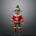 Christmas Elf Character In Green Hat And Red Sweater With Snowflake Pattern And Brown Boots