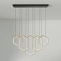 Modern Black Gold Geometric Chandelier With Hanging Hexagonal Linear Frames From Ceiling Bar 3d model