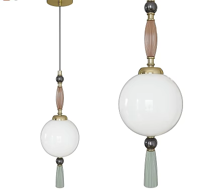 Pendant Lights In Two Sizes With White Spherical Shades Brass Base And Decorative Tassel 3d model