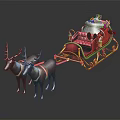 Christmas Themed Amusement Sleigh Ride With Two Reindeer And Red Decorations