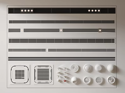 Different Air Conditioner Vents Designs With Control Knobs And Grille Components 3d model