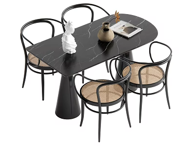 Middle style dining table and chair combination 3d model