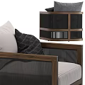 Modern Single Sofa With Gray White Cushions Decorative Pillows And Wooden Frame