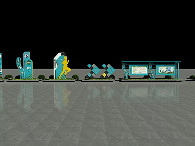 Modern Wayfinding Signage System With Column Signs Information Boards And Geometric Design 3d model