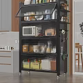 Multi tiered Kitchen Storage Shelf With Glass Doors Microwave Bowls And Containers