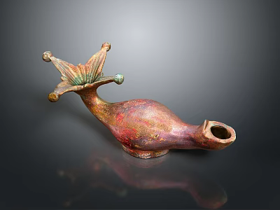 Unique Colorful Ceramic Sculpture With Floral Top And Textured Surface 3d model