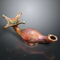 Unique Colorful Ceramic Sculpture With Floral Top And Textured Surface