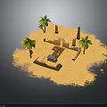 Desert Sand Scene Design With Palm Trees Stone Pillars And Structures 3d model