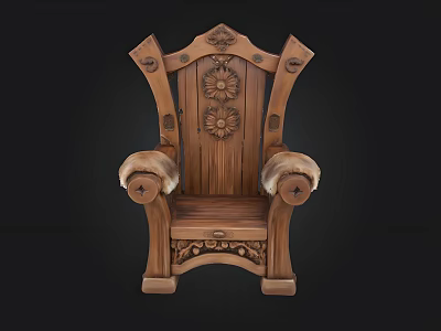 Carved Wooden Chair With Ornate Floral Pattern On Backrest And Sturdy Armrests 3d model