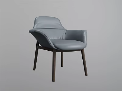 Sleek Modern Gray Leather Leisure Chair With Armrest And Wooden Legs 3d model