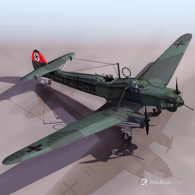 Vintage Green Painted Twin Engine Fighter With Swastika Markings And D ECW Identification 3d model 