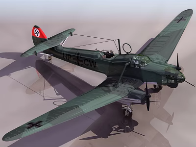 Vintage Green Painted Twin Engine Fighter With Swastika Markings And D ECW Identification 3d model