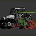 White Modern Tractor and Green Vintage Steam Tractor with Worker Figurine