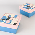 Modern Sofa Stool With Colorful Geometric Pattern In Pink Blue White And Black Design 3d model