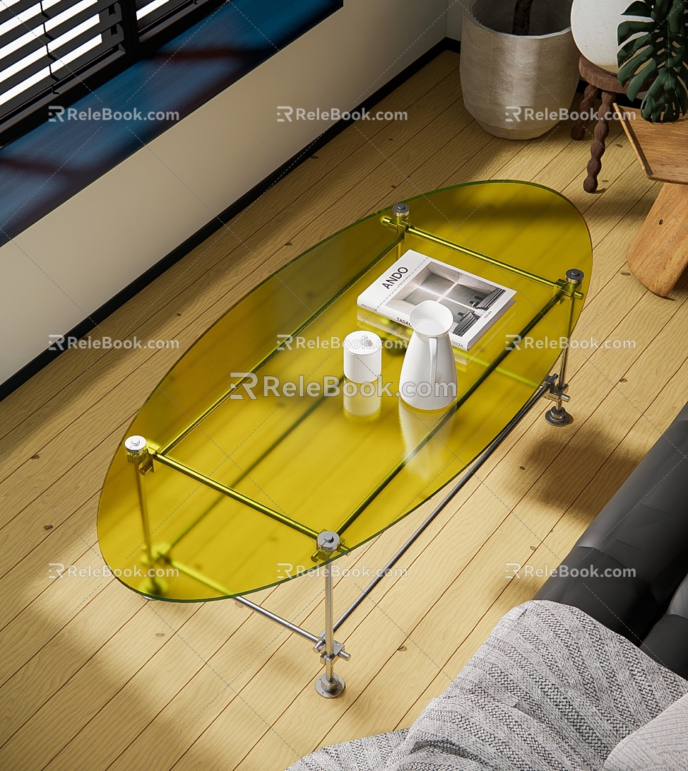 Oval coffee table cross optical axis coffee table acrylic round table 3d model